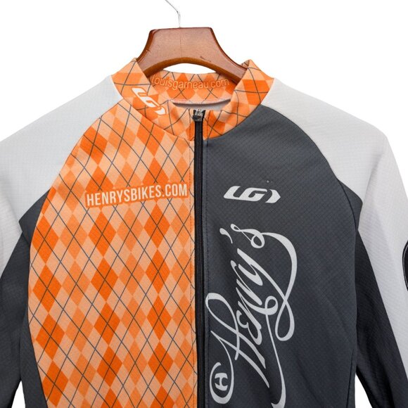 Louis Garneau Cycling Shirt Mens Orange Multi Full Zip Mock Neck Pockets Size M - Picture 4 of 10
